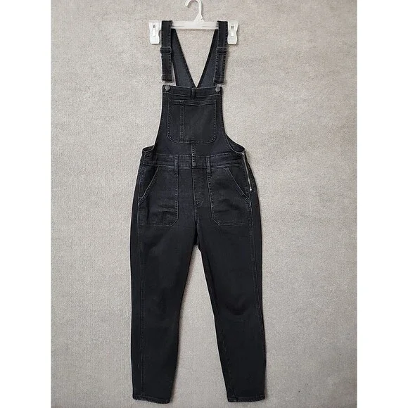 Madewell Denim Ankle Overalls Womens S Black Side Zip Patch Pockets - Picture 3 of 10